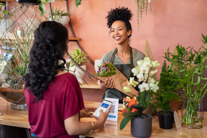 Customer at flower retail location
