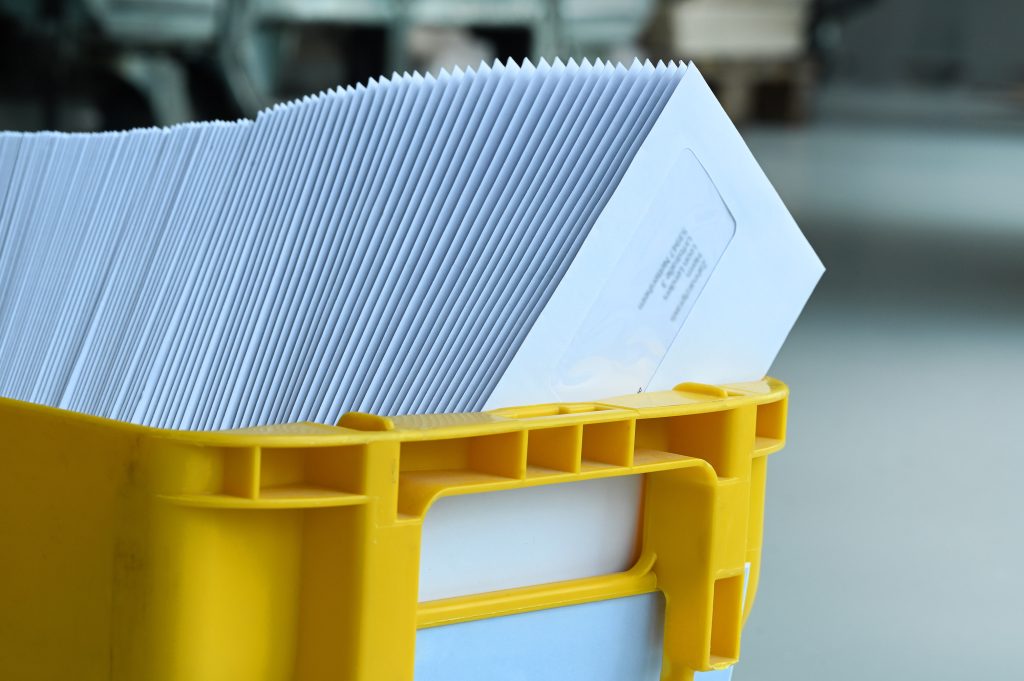 Crate of envelopes