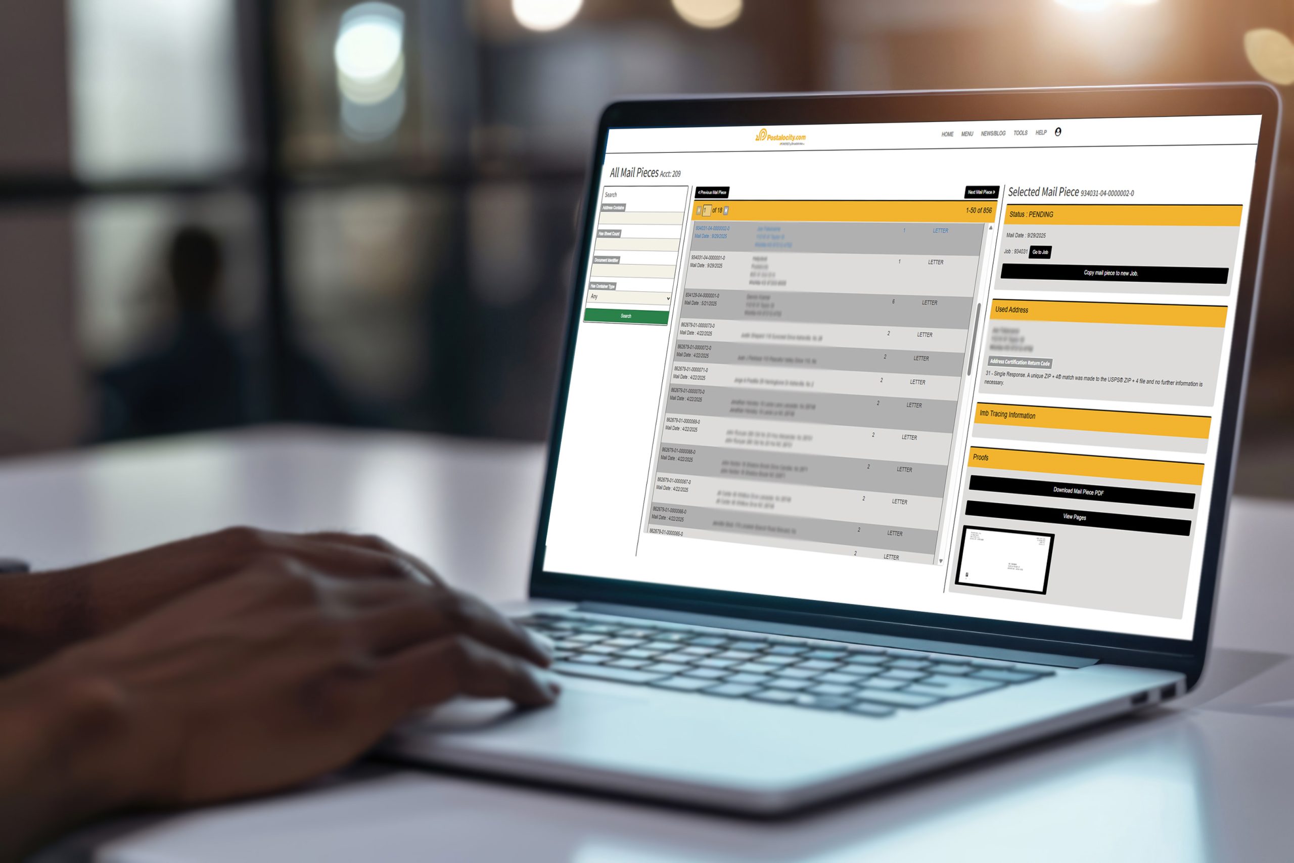 Easily tracking status of mail