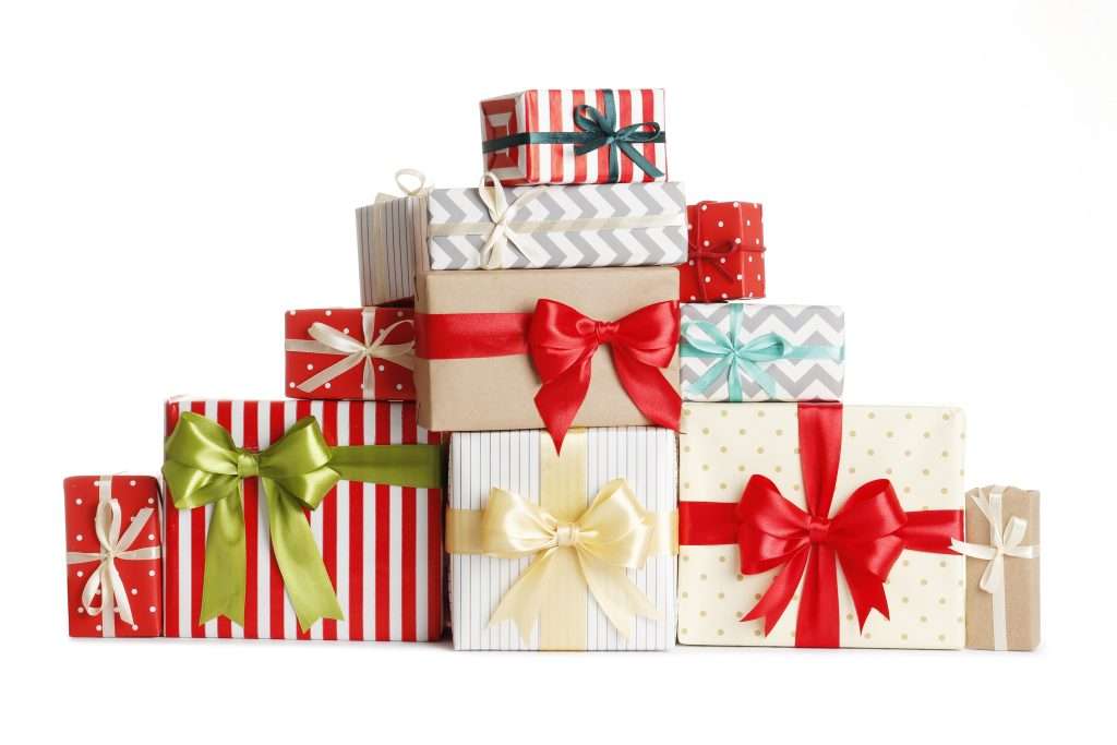 stack of holiday gifts