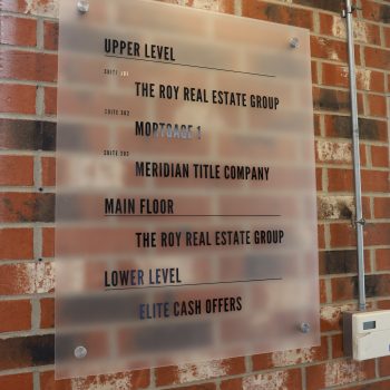 Frosted Acrylic Sign with Cut Vinyl Graphics with Metal Offsets