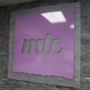 Frosted Acrylic Sign with Cut Vinyl Graphics with Metal Offsets